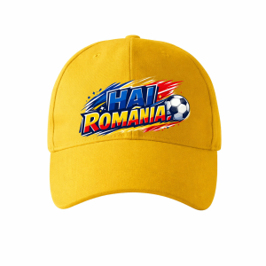 Sapca galbena personalizata HAI ROMANIA (adulti si copii)