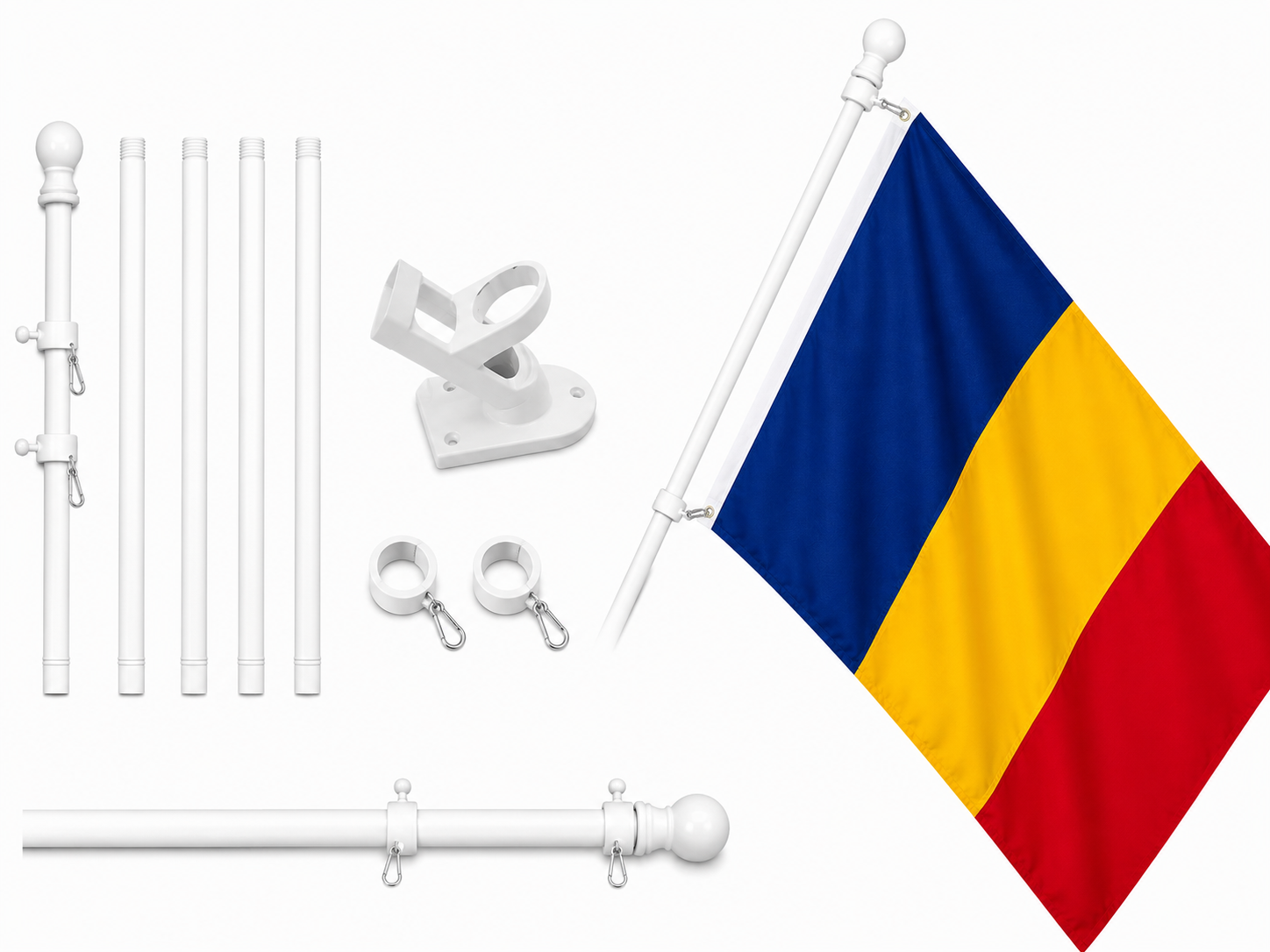 Sistem complet cu steag Romania, lance anti-rasucire si suport
