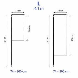Steag dreptunghiular L pentru sistem 4.1 m, dimensiuni 74 x 200 cm și 74 x 300 cm
