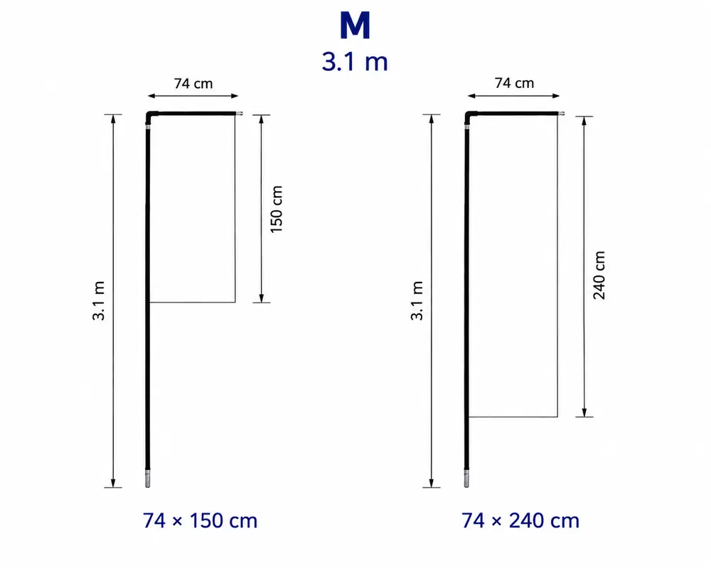 Steag dreptunghiular M pentru sistem 3.1 m, dimensiuni 74 x 150 cm și 74 x 240 cm