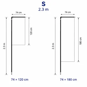 Steag dreptunghiular S pentru sistem 2.3 m, dimensiuni 74 x 120 cm și 74 x 180 cm