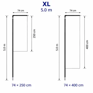 Steag dreptunghiular XL pentru sistem 5.0 m, dimensiuni 74 x 250 cm și 74 x 400 cm